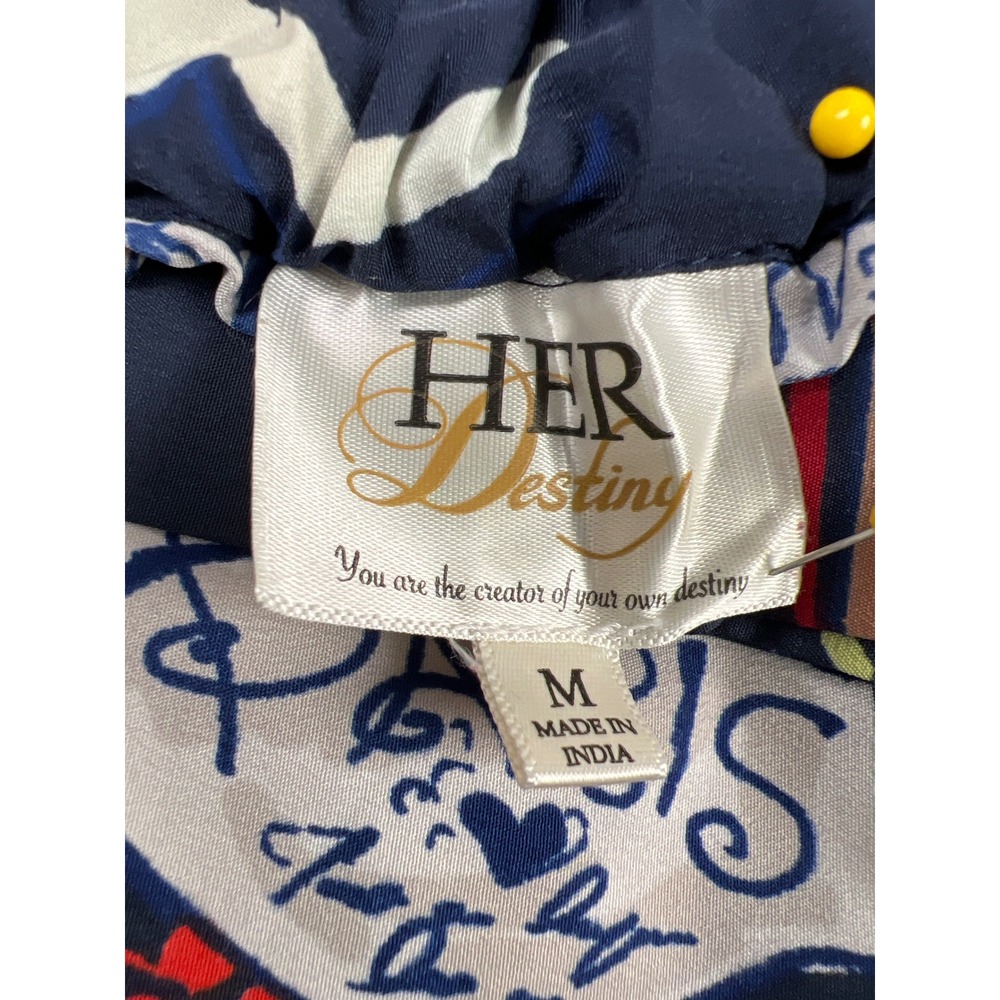 Her Destiny Midi Skirt Women Size Medium Navy Blue Paris Cityscape A-Line Pocket - Picture 2 of 10